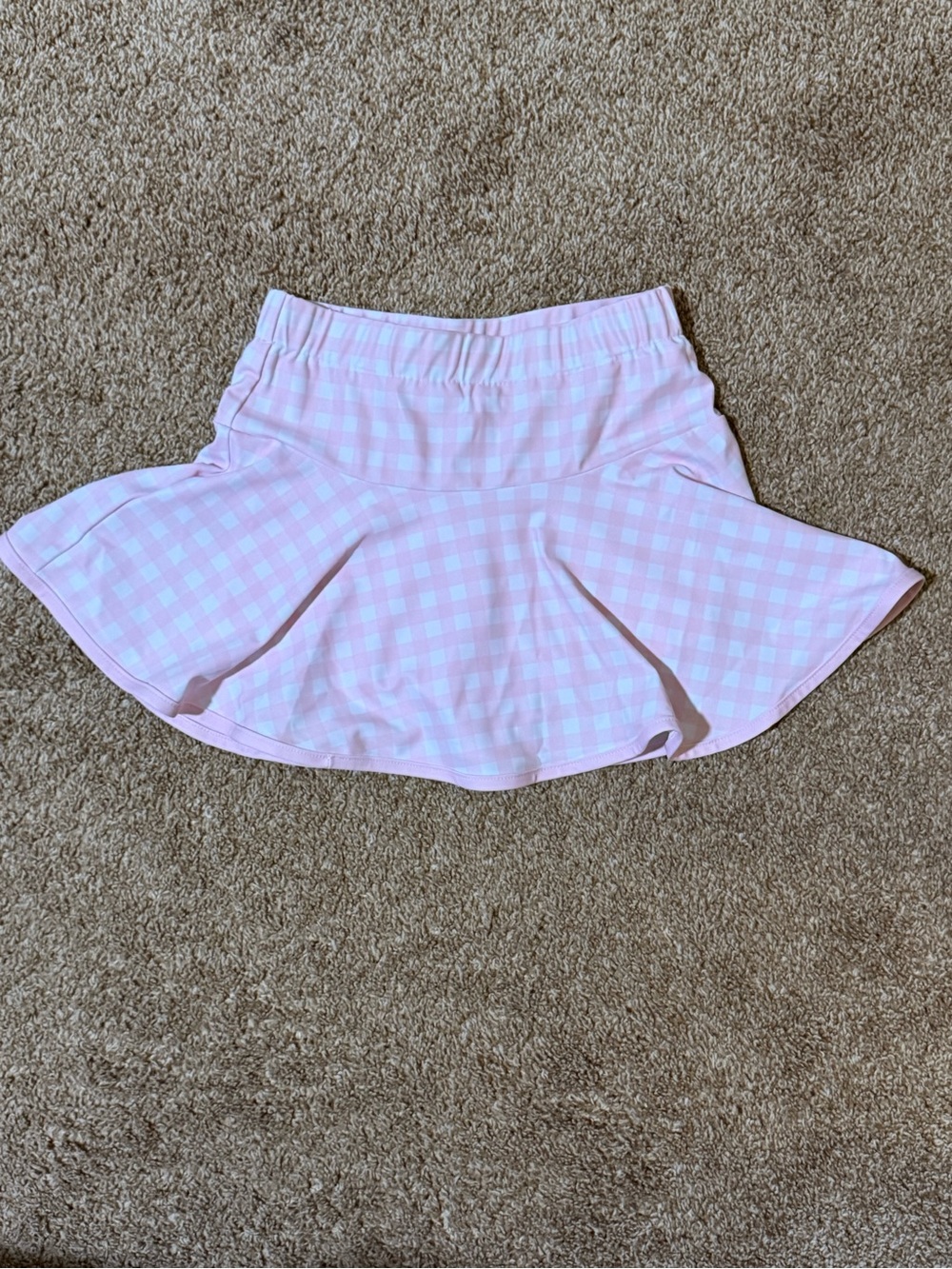 Light Pink Gingham Skater Skirt with Elastic Waist